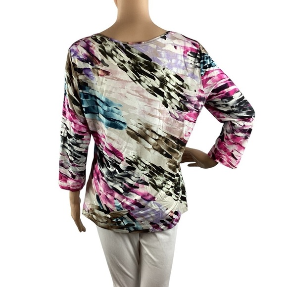 Escada Eveline Fantasy Print Scoop Neck Stretch Top Size L - Picture 5 of 7